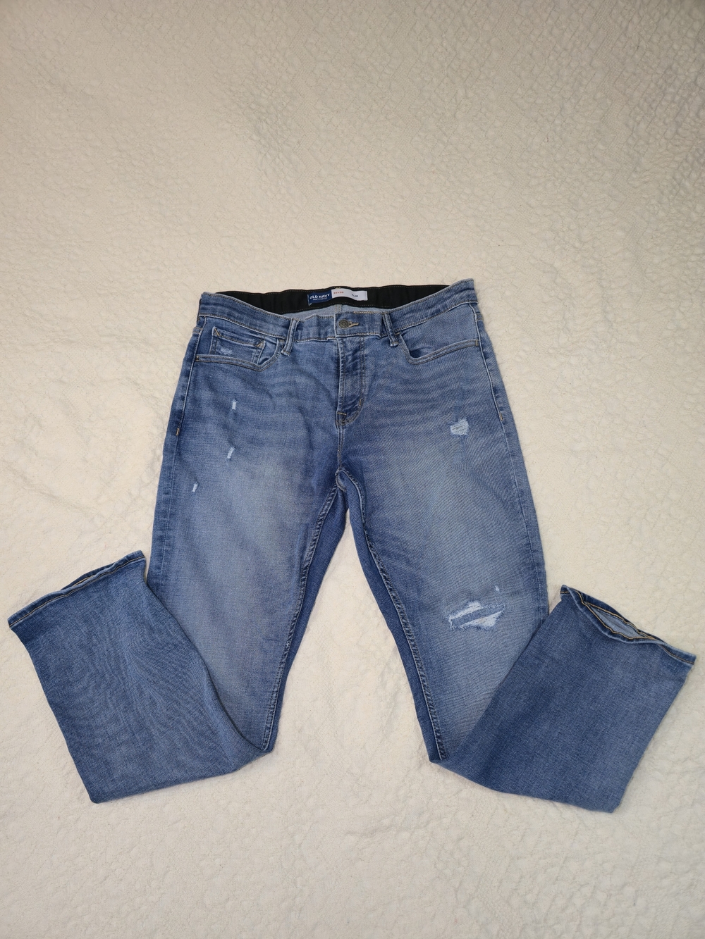 Old Navy Mens Jeans 36x30 Slim 360 Stretch Blue Denim Distressed Ripped Pants
